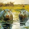 Two Hippos Swimming Diamond Painting