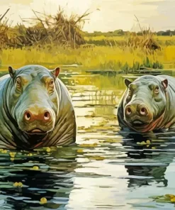 Two Hippos Swimming Diamond Painting