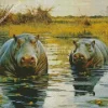 Two Hippos Swimming Diamond Painting