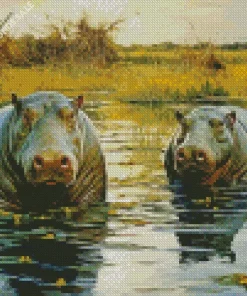 Two Hippos Swimming Diamond Painting