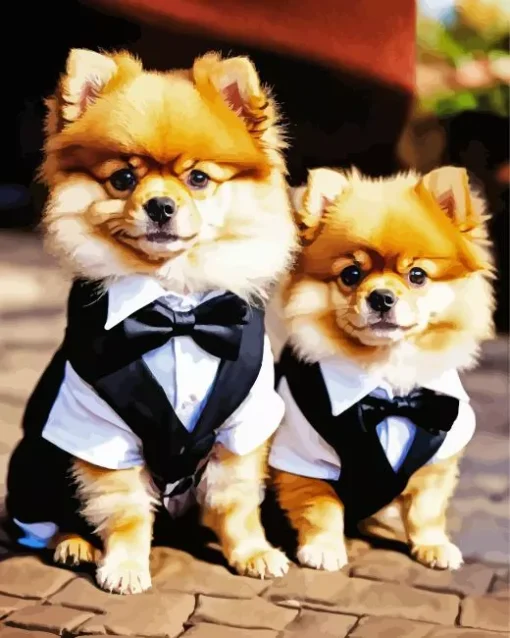 Two Pomeranians In Suit Diamond Painting