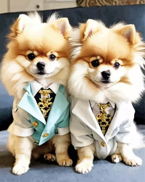 Two Cute Pomeranians Diamond Painting