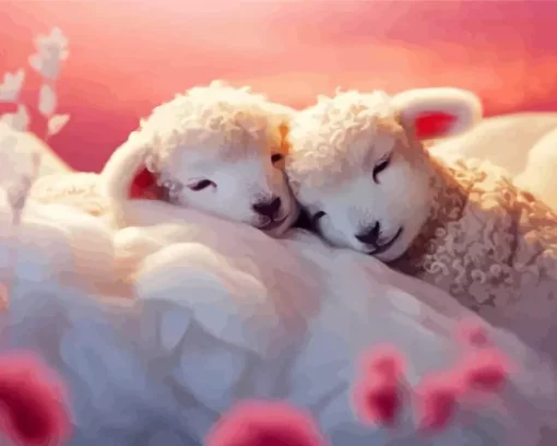 Two Lambs Sleeping Diamond Painting