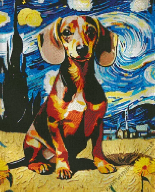 Van Gogh Dachshund Dog Diamond Painting