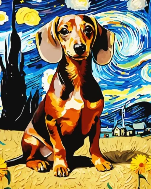 Van Gogh Dachshund Dog Diamond Painting