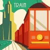 Vintage Style Retro Train Poster Diamond Painting