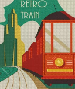 Vintage Style Retro Train Poster Diamond Painting