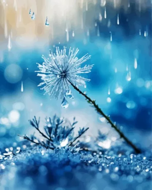 Water Drops And Blue Dandelion Diamond Painting