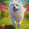 White Samoyed Dog Playing With A Ball Diamond Painting