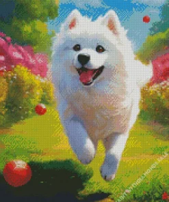 White Samoyed Dog Playing With A Ball Diamond Painting