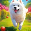 White Samoyed Dog Playing With A Ball Diamond Painting