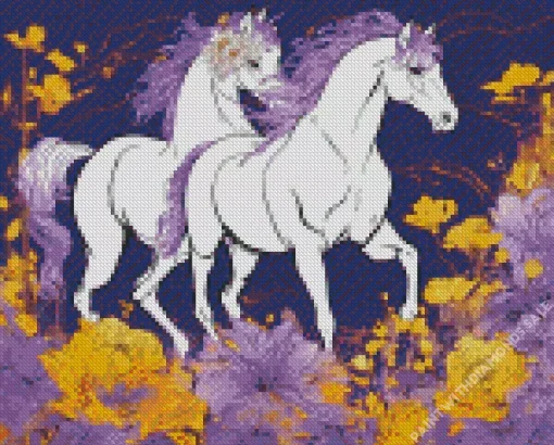 White And Purple Horses Diamond Painting