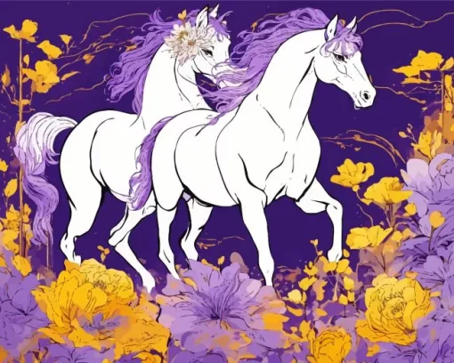 White And Purple Horses Diamond Painting