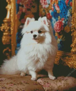 White Cute Pomeranian Diamond Painting