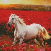 White Horse In Flowers Field Diamond Painting