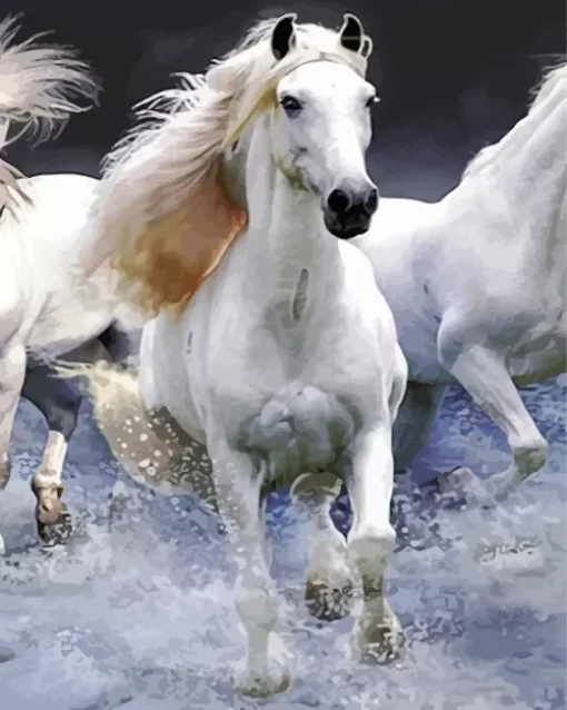 White Horses Diamond Painting