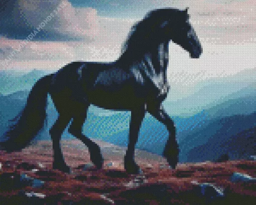 Wild Black Horse Diamond Painting