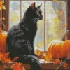 Window Halloween Black Cat Diamond Painting