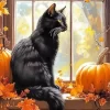 Window Halloween Black Cat Diamond Painting