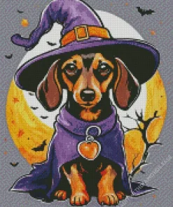 Witch Dachshund Dog Diamond Painting