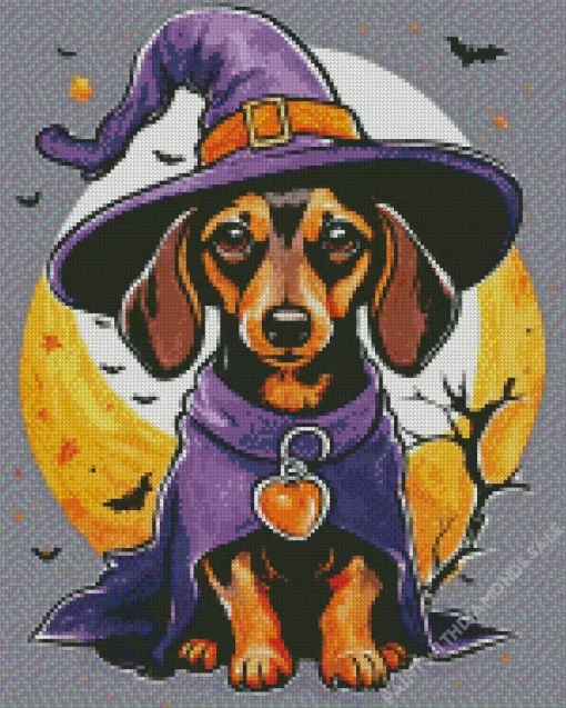 Witch Dachshund Dog Diamond Painting