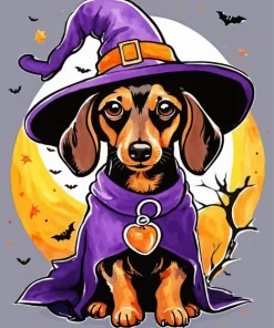 Witch Dachshund Dog Diamond Painting