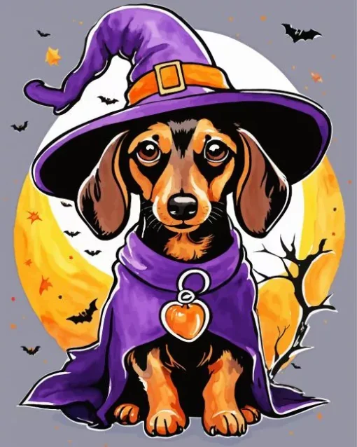 Witch Dachshund Dog Diamond Painting