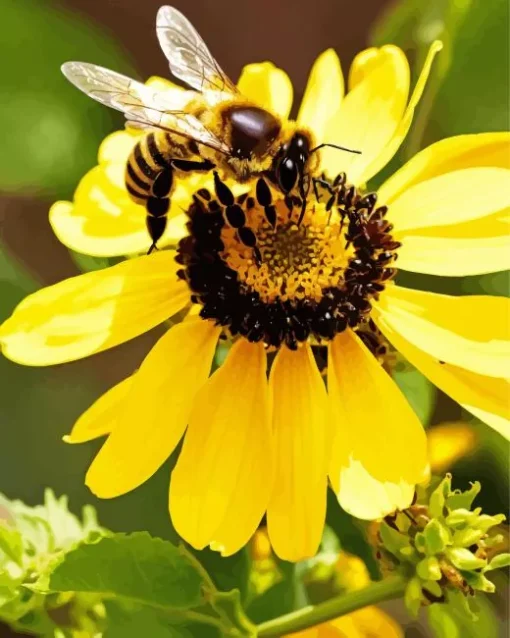 Yellow Coneflower And Bee Diamond Painting