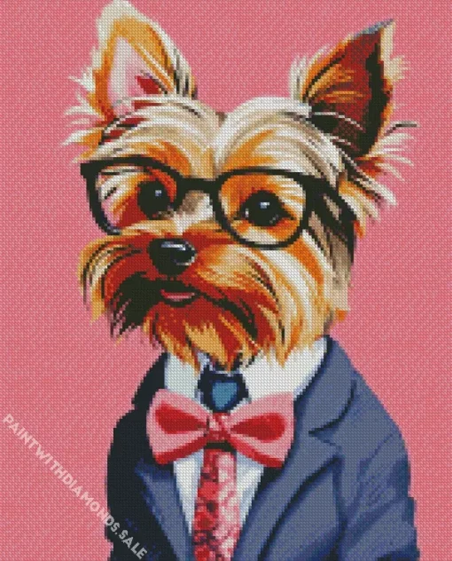 Yorkie In Suit And Glasses Diamond Painting