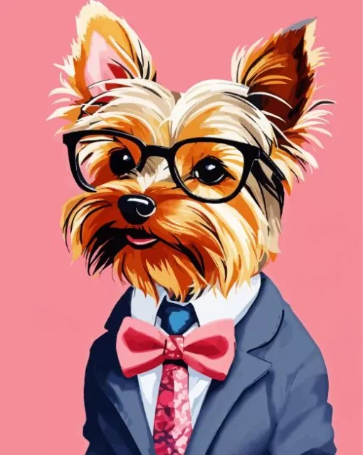 Yorkie In Suit And Glasses Diamond Painting