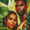 Young Couple In Monstera Leaves Diamond Painting