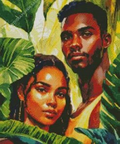 Young Couple In Monstera Leaves Diamond Painting