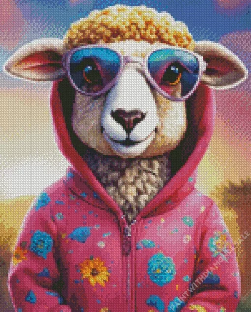 Alpaca In A Pink Hoodie Diamond Painting