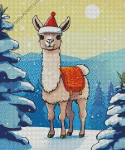 Alpaca In Christmas Hat Diamond Painting