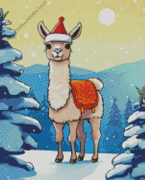 Alpaca In Christmas Hat Diamond Painting