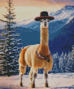 Alpaca In Snow Diamond Painting