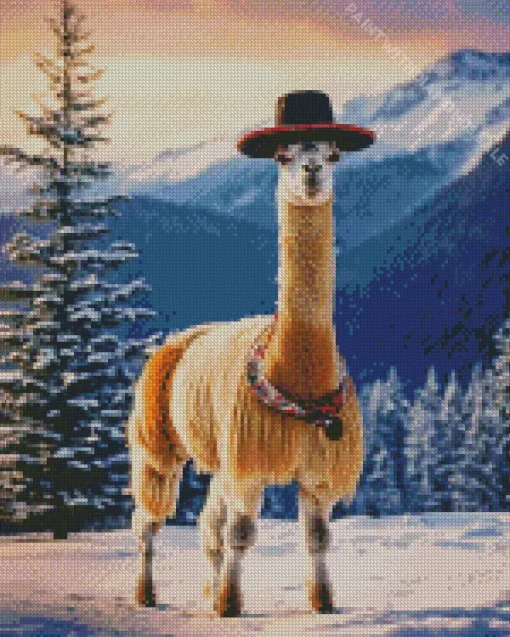 Alpaca In Snow Diamond Painting