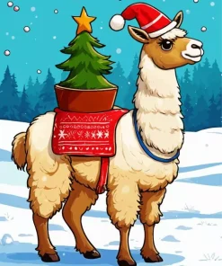 Alpaca With Christmas Tree Diamond Painting