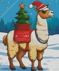 Alpaca With Christmas Tree Diamond Painting