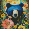 American Black Bear And Flowers Diamond Painting