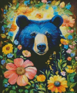 American Black Bear And Flowers Diamond Painting