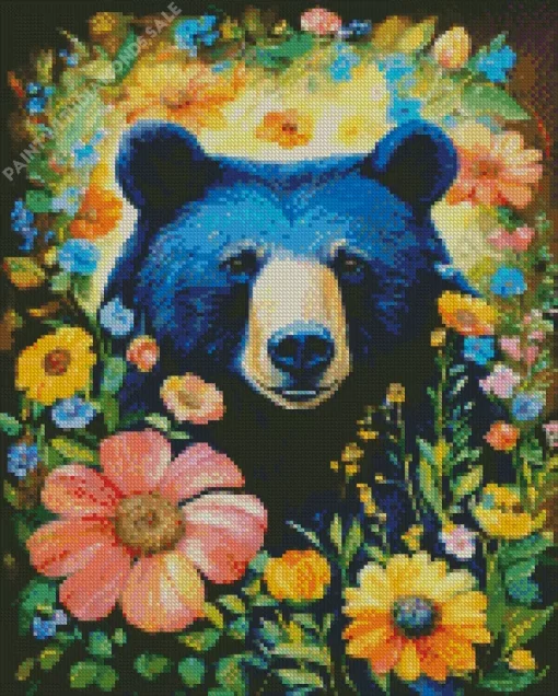 American Black Bear And Flowers Diamond Painting