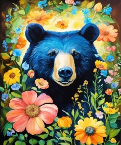 American Black Bear And Flowers Diamond Painting