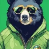 American Black Bear In A Green Hoodie Diamond Painting