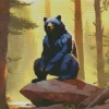 American Black Bear On A Rock Diamond Painting