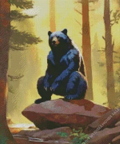 American Black Bear On A Rock Diamond Painting