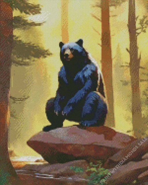 American Black Bear On A Rock Diamond Painting