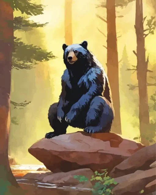 American Black Bear On A Rock Diamond Painting