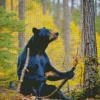 American Black Bear Sitting Next To A Tree Diamond Painting