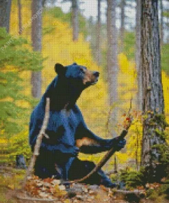 American Black Bear Sitting Next To A Tree Diamond Painting